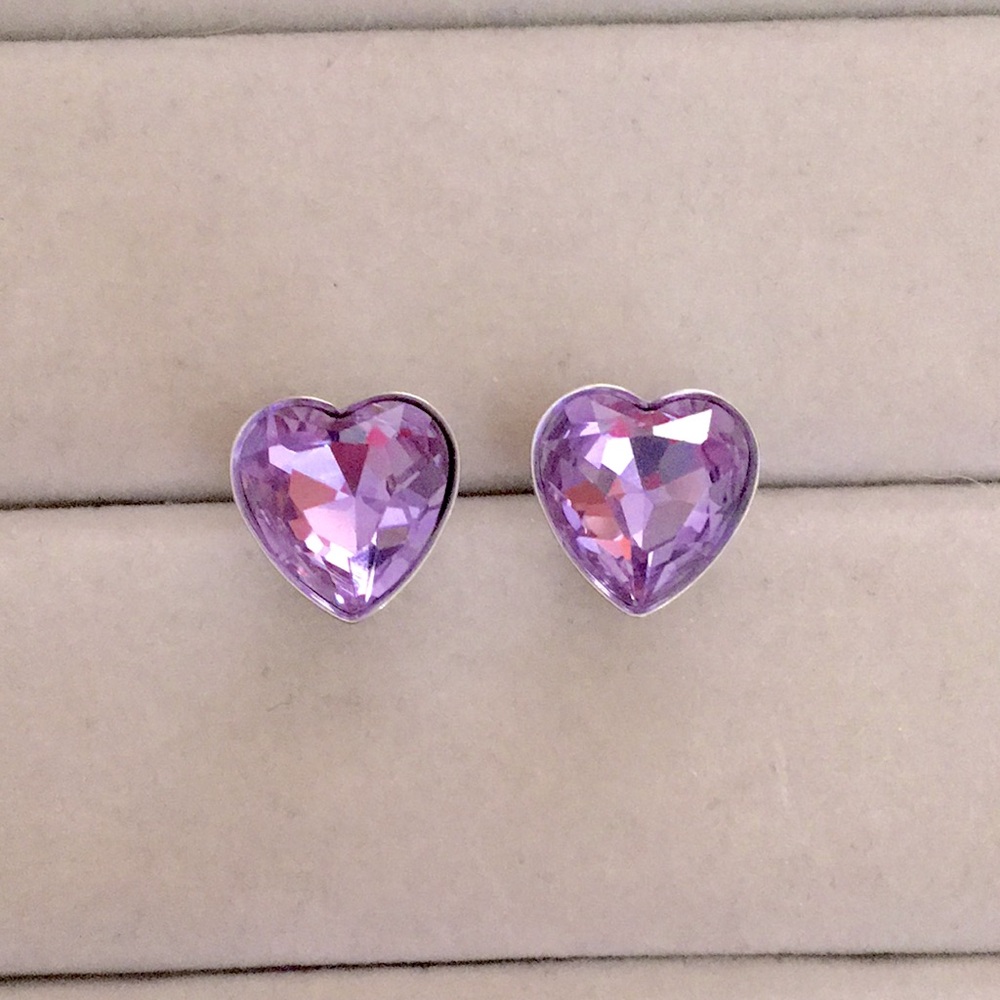 Violet Purple Crystal Heart Earrings - Picture 8 of 8